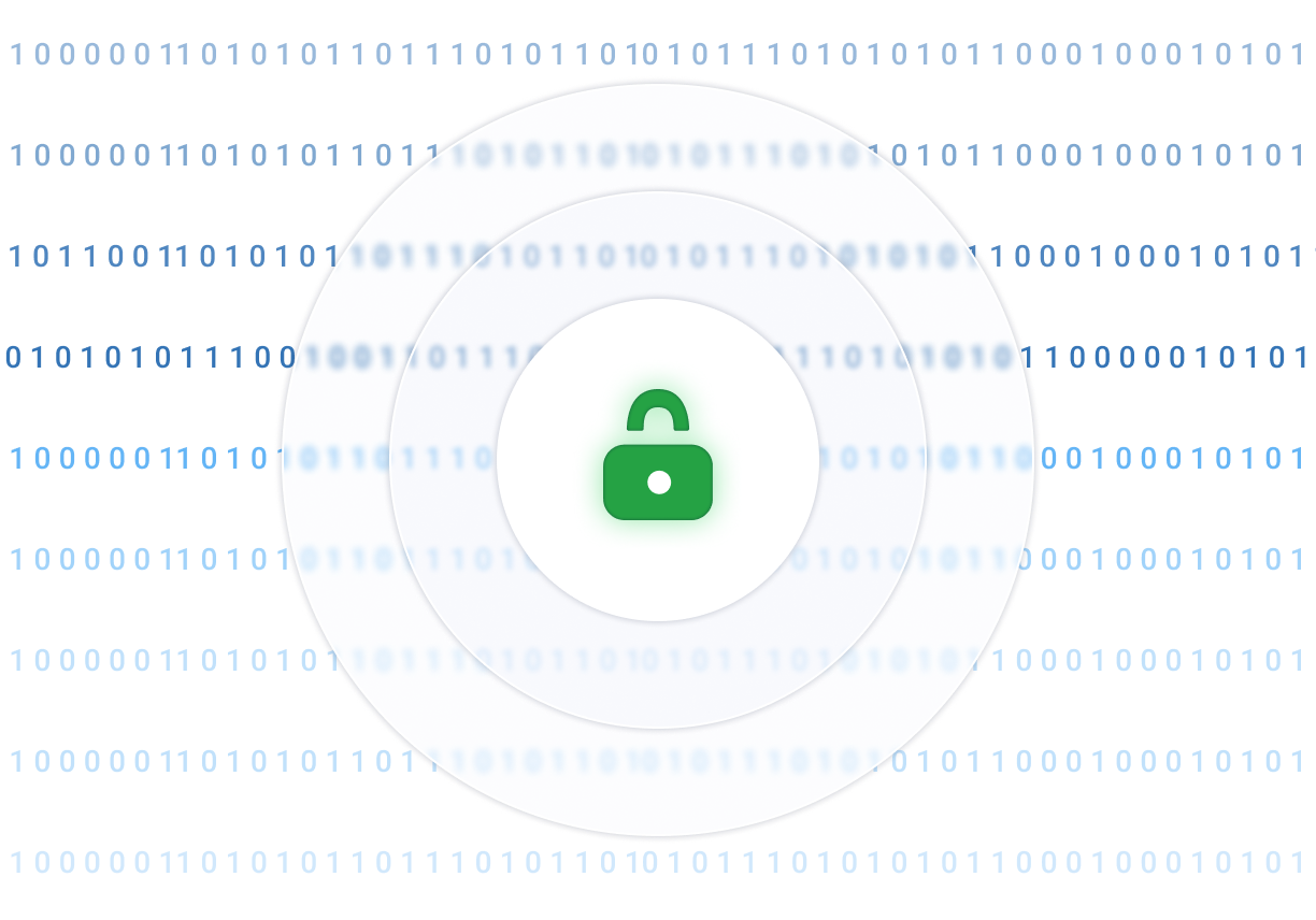 Security and integration – padlock with concentric circles and binary code